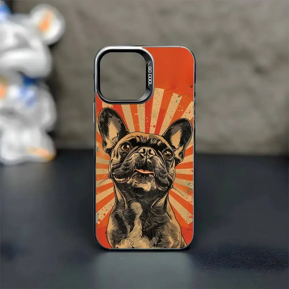 Capa de telefone bulldog francês dos desenhos animados para iphone17,16,15,14,13,12,11 plus, pro max preto fosco capa à prova de choque