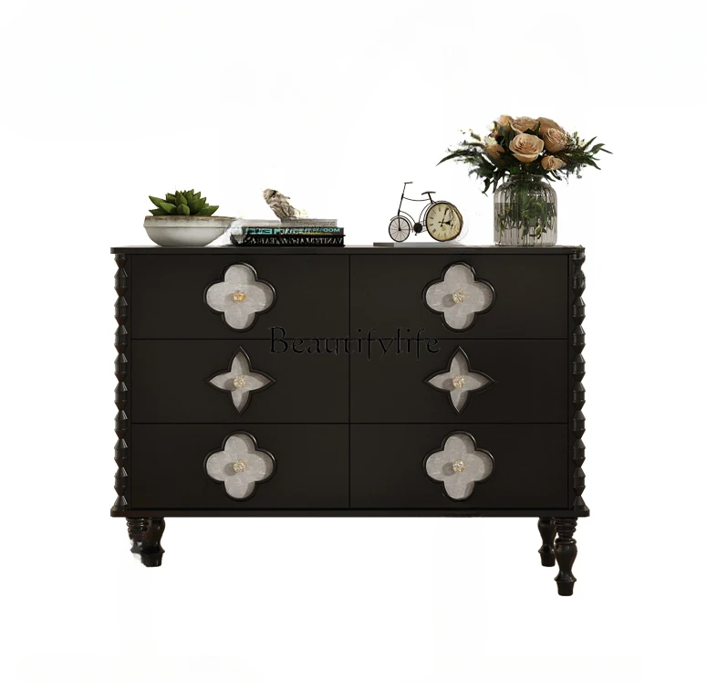 French Solid Wood Chest of Drawers Retro Style Shell Decorative Locker