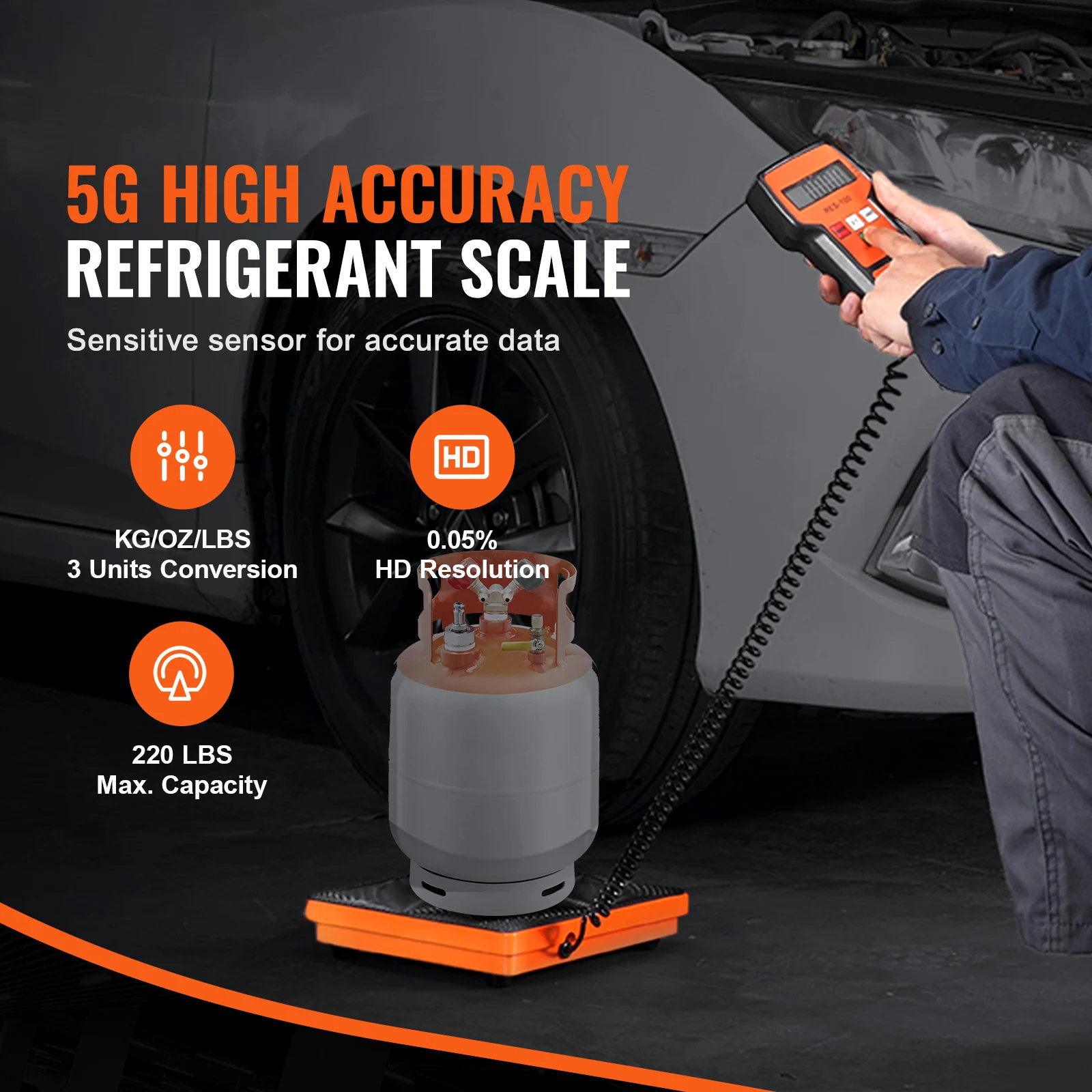 VEVOR Refrigerant Scale 110/220 LBS HAVC Charging Recovery Freon Scale with Wired Remote Control 2/5g  Precision Electronic