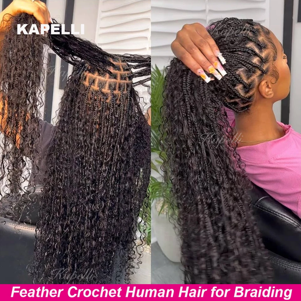 300g Cabello a granel pre-dividido para trenzas Onda Profunda Crochet Cabello Humano Sin Nudos Milagrosos Extensiones de Cabello Trenzas Boho Invisibles 5