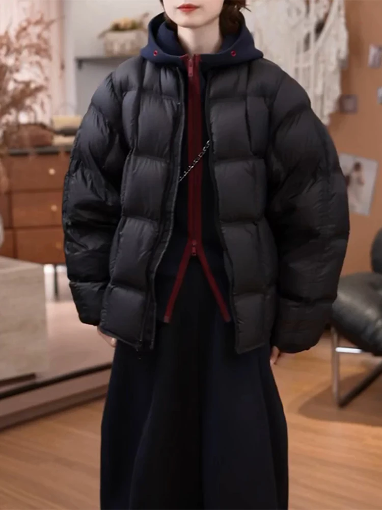 

Sli ort Bread Sle Cotton Jaet Women's Faionable Plaid Cotton Coat Korean Version Loose Fit Long Sve Zipper