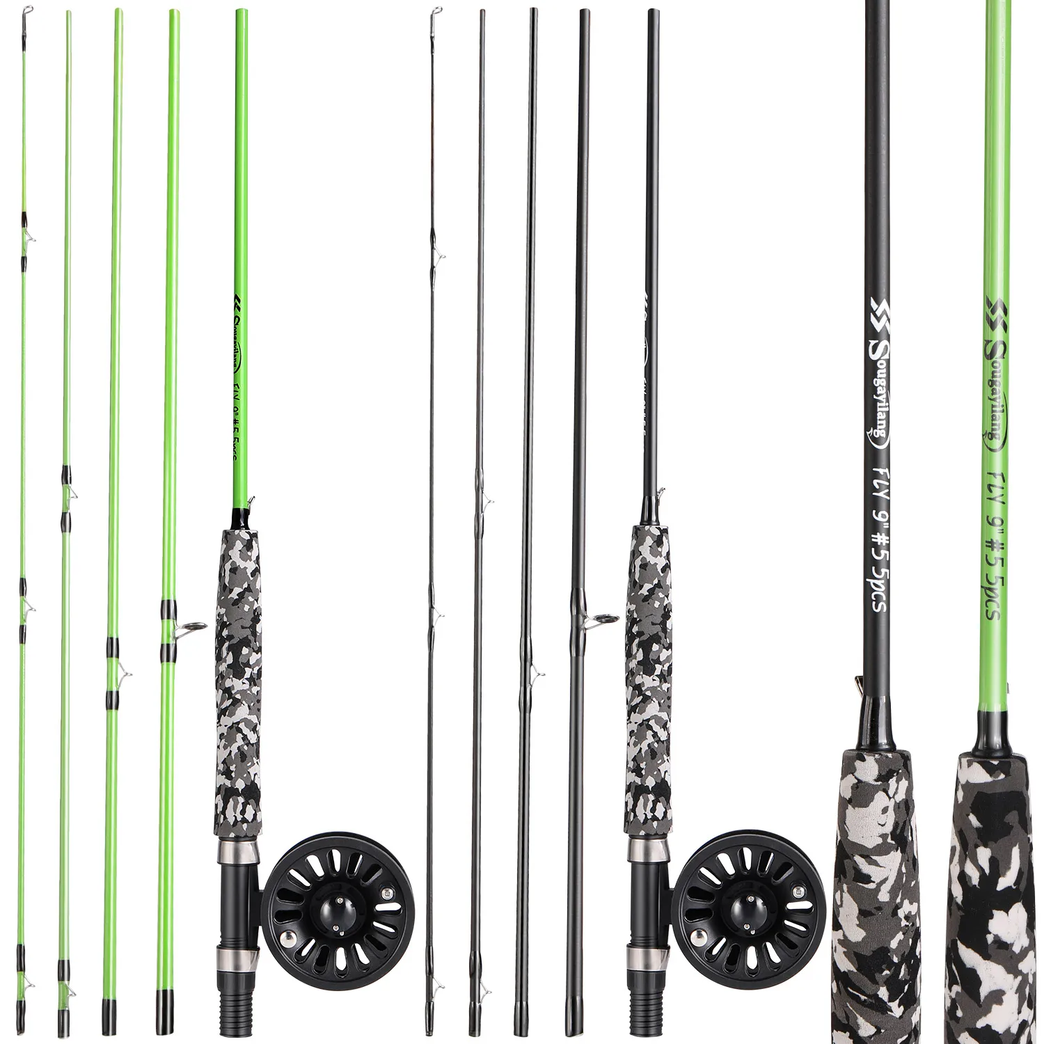 Sougayilang 5# Fly Fishing Rod Combo Super Light Portable Carbon Fiber Trout Rod Starter Package Fly Fishing Kit Fishing Tackle