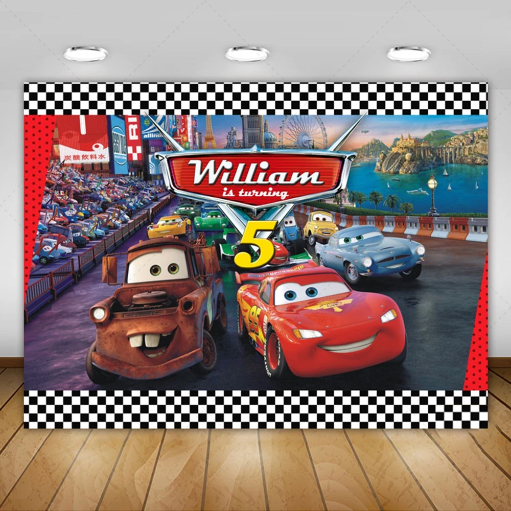 Mcqueen Racing Backdrop Custom Disney Kids Boy 1st Birthday Party Decoration Prop Baby Shower Photo Studio Photography Backgroun