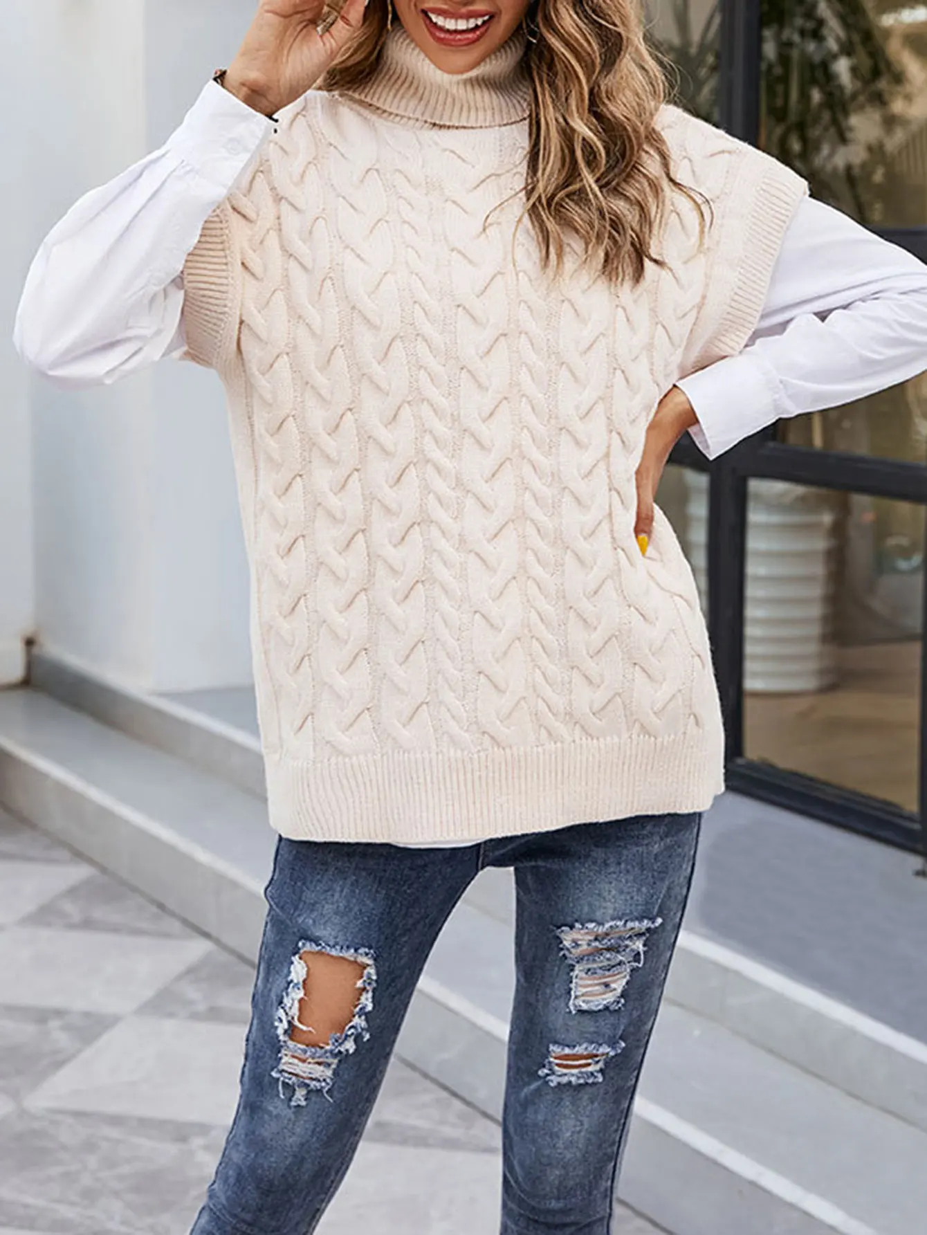 

Women's Fashion Short Sleeve Turtleneck Sweater Plain Daily Wear Autumn Style