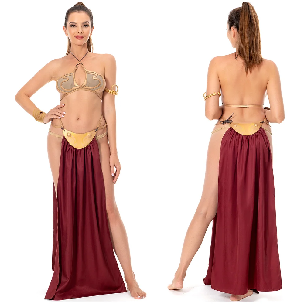 Princess Leia Cosplay Fantasy Sexy Slave Uniform Movie Space Battle Costume Bikini Set Halloween Carnival Suit Lady Women Adult