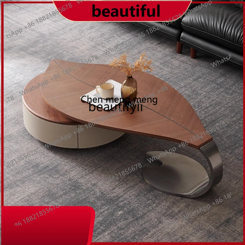 

Living room household medieval style modern light luxury solid wood leaf designer special-shaped creative coffee table H
