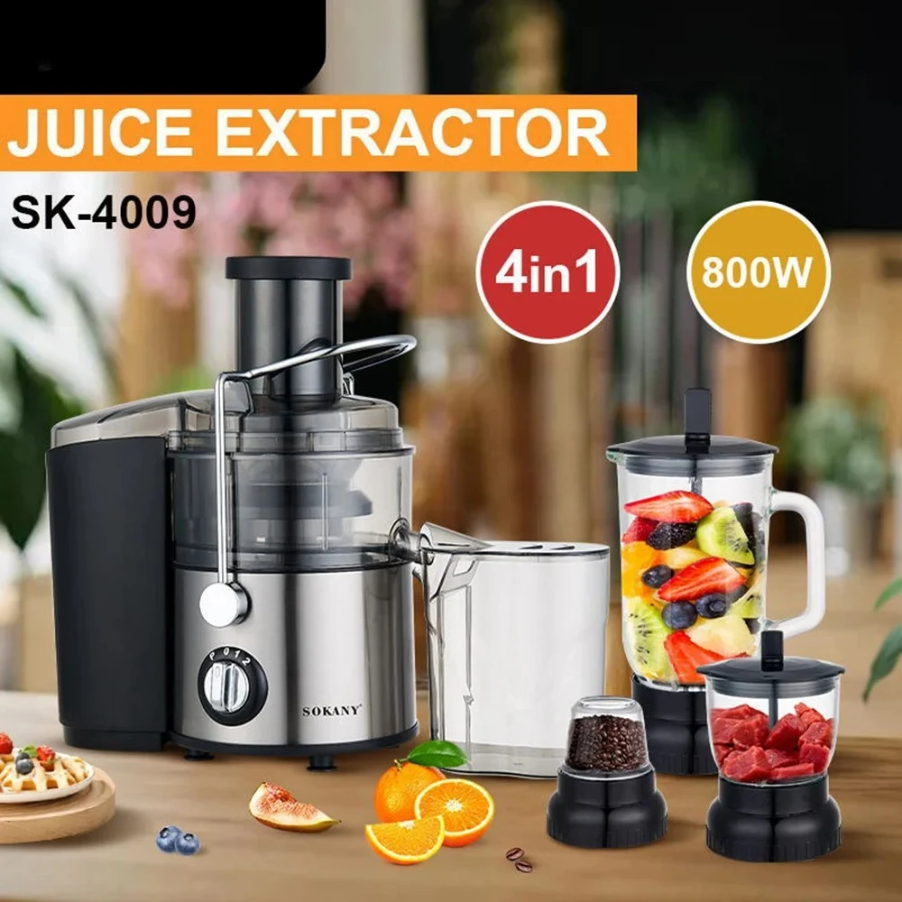 Houselin 4-in-1 Juicer, Fast Pulping of Whole Fruits and Vegetables, Easy To Clean, Centrifugal Extractor, Non-slip Feet