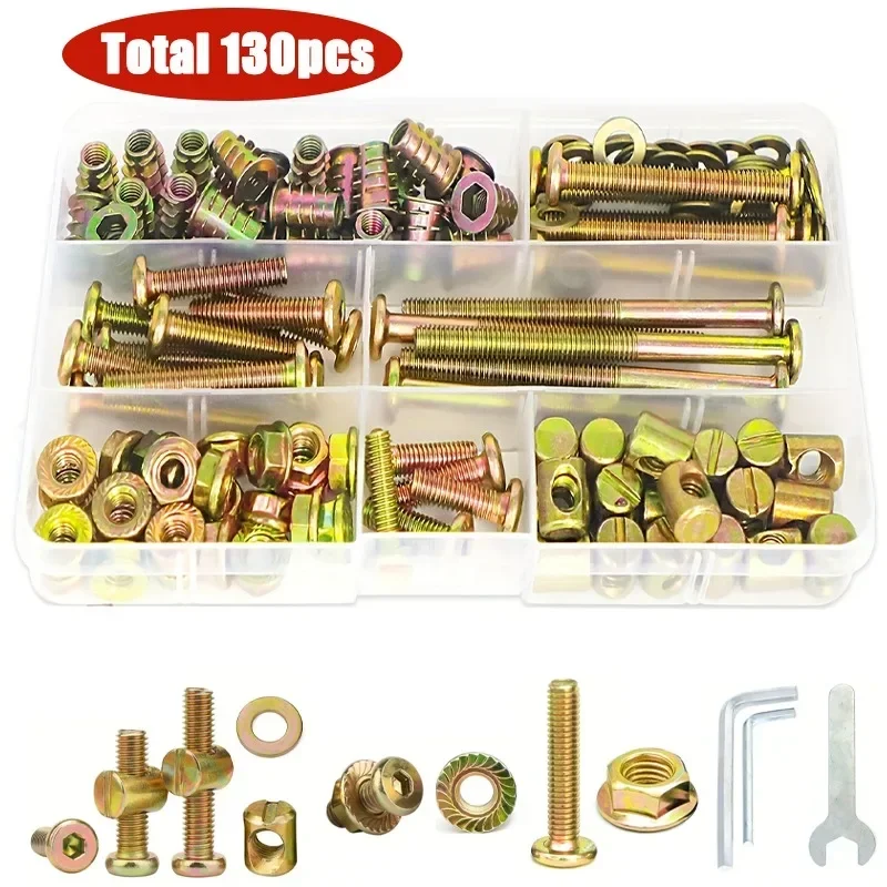 

130pcs Hex Drive Socket Cap Screws Barrel Nuts Set Bed Crib Screws for Beds Chairs Furniture Crib Bolts Washers Replacement Set