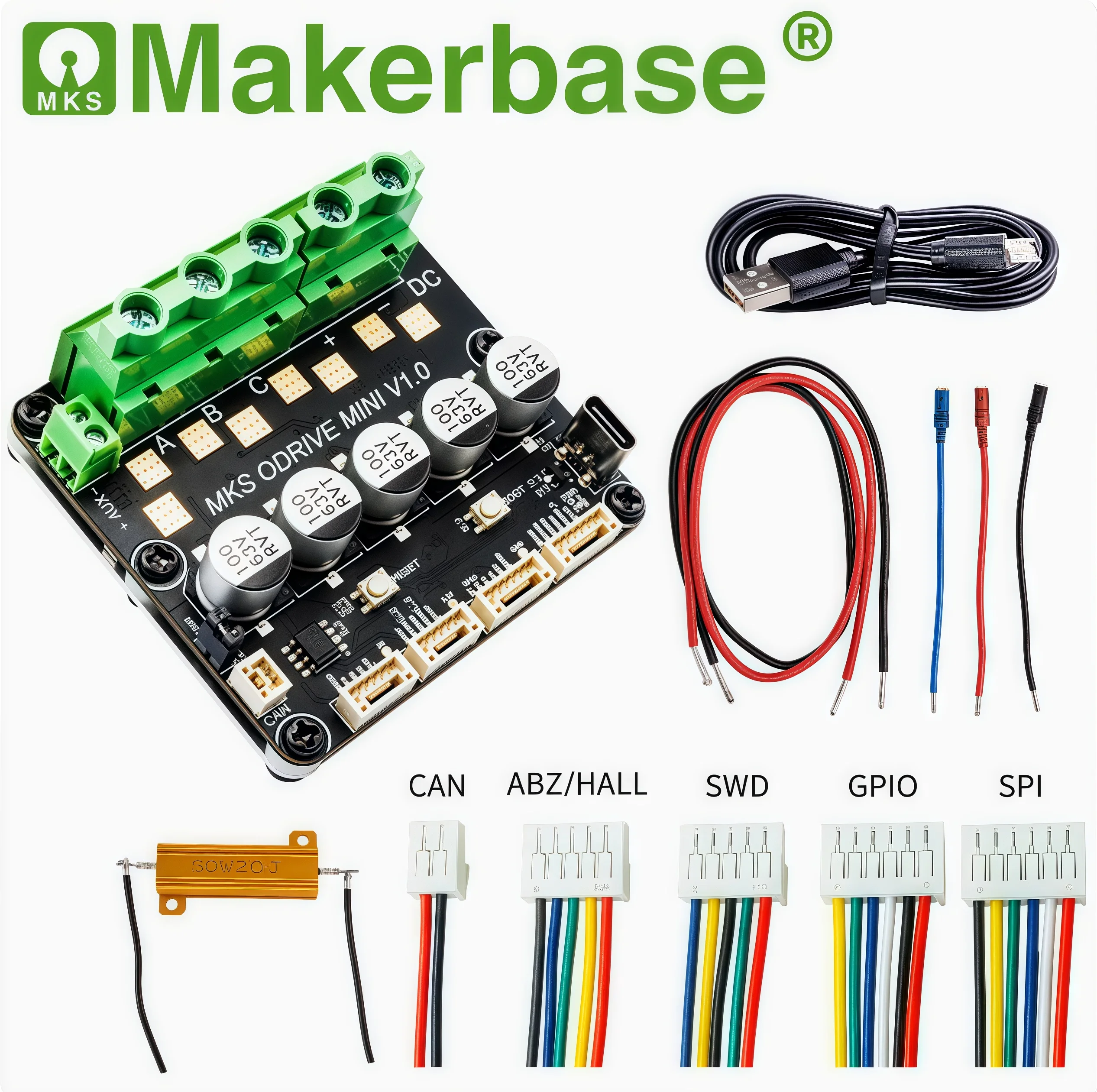 

Makerbase ODrive MKS ODRIVE MINI Сильноточный одноканальный кодировщик на основе встроенного кодера AS5047P ODrive3.6