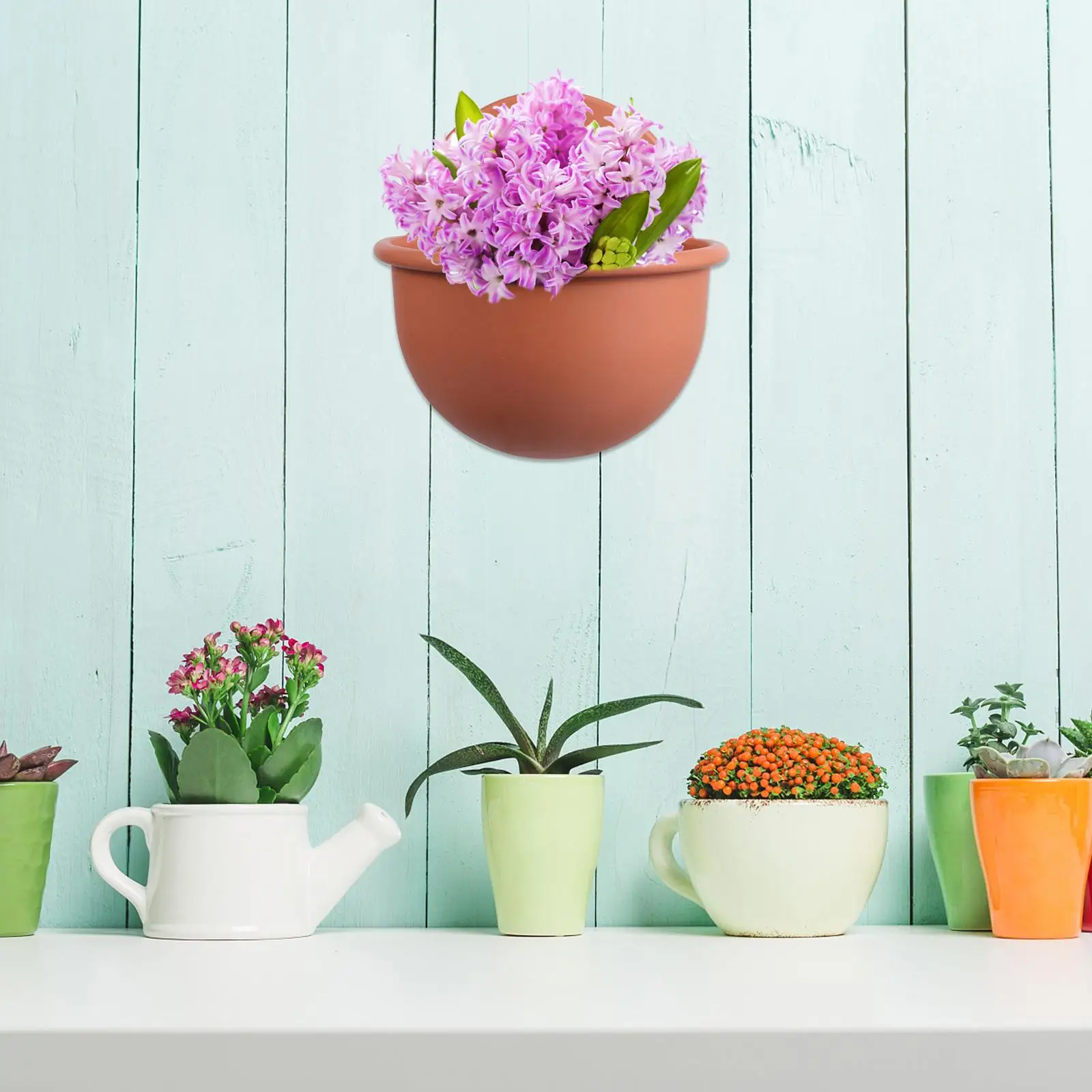 

Wall Hanging Flower Pot Teacolored Thickened Plastic Planter Durable Lightweight Balcony Bucket Plant Basket Home Wall Decor