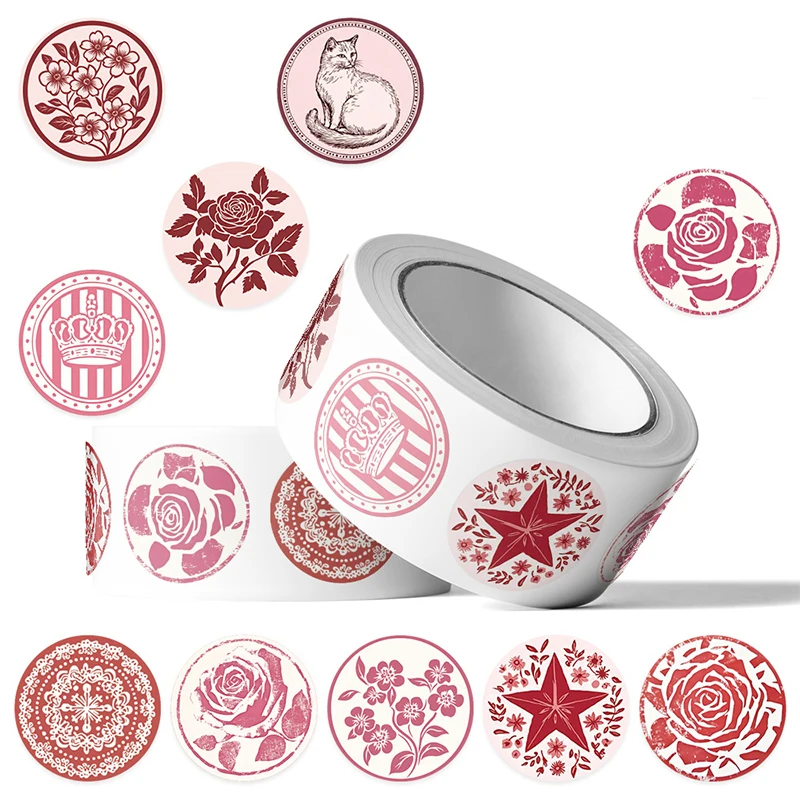 

500PCS Self-adhesive Cute Pink Flower Rose Stickers Decals for Planner Diary Suitcase Stationery Decor Gift