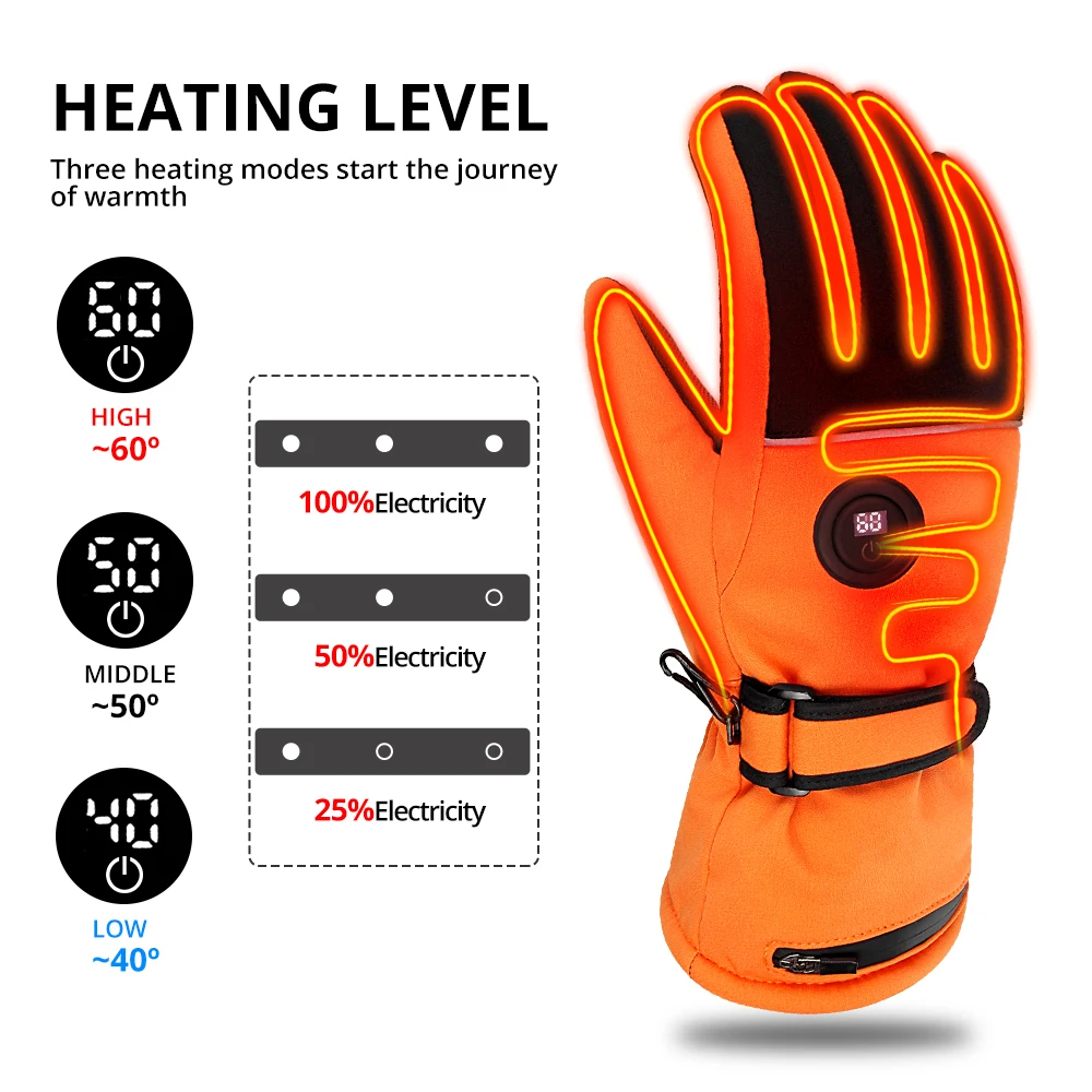 

Winter Heated Gloves Rechargeable Battery Heated Gloves For Skiing Outdoor Riding Hiking Hunting Waterproof Thermal Mittens