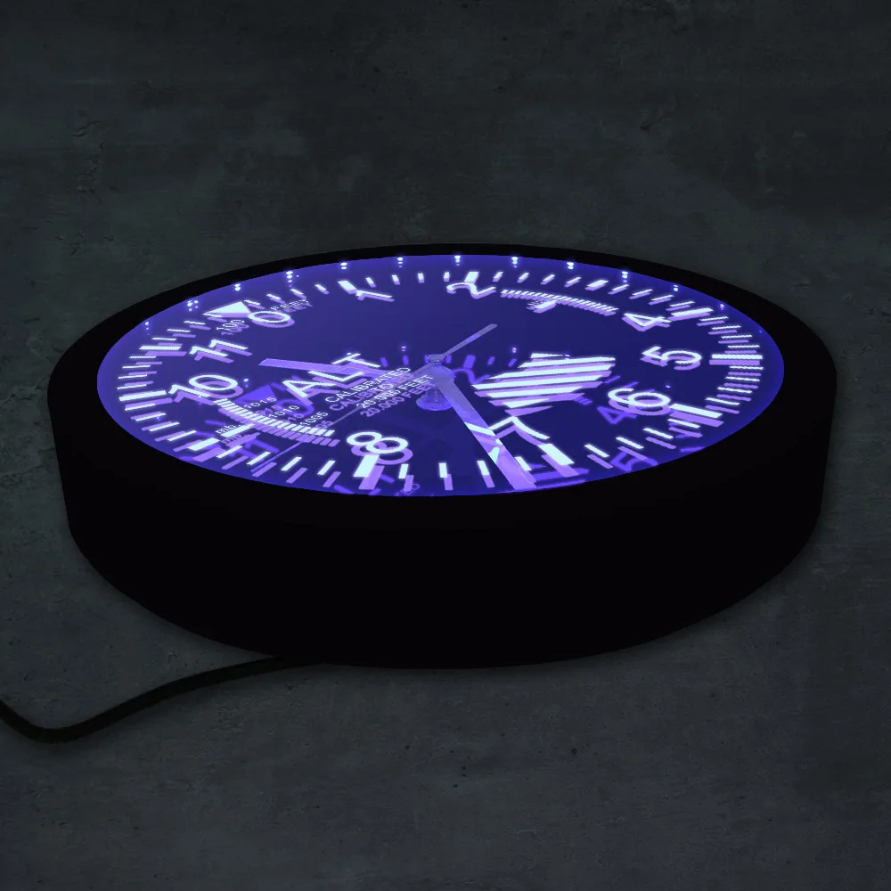 Altimeter Neon Sign LED Wall Clock Altitude Meter Tracking Pilot Air Plane Altitude Measurement Modern Wall Clock Watch Gag Gift