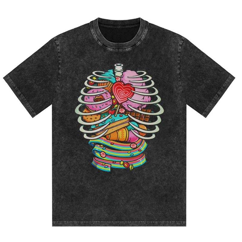 Camiseta Vintage de Algodón con Cuello Redondo, Estampado de Dibujos Animados de Helado, Estilo Retro, de la Marca Amy Sweet Candy Ice Cr