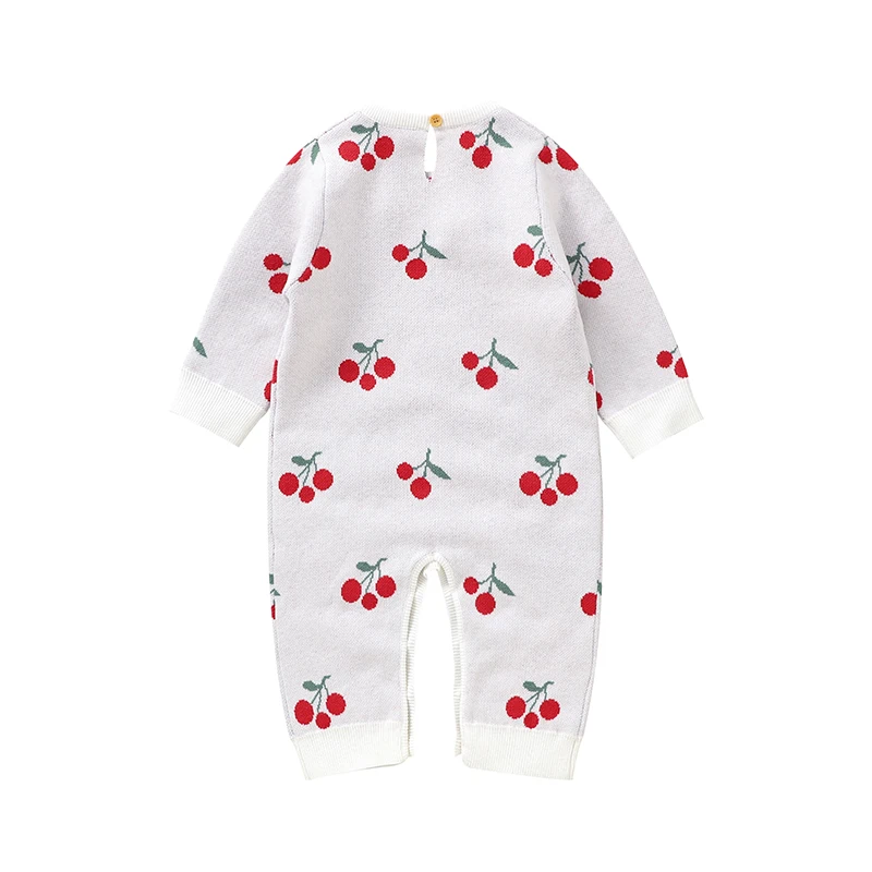 Sweet Cherry Pattern Baby Girls Spring & Autumn Long Sleeve Rompers 0-18M Newborn Infant Knitwear One-piece Bodysuit Jumpsuit