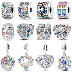 Fit Qikaola 925 Original Bracelet 100% 925 Sterling Silver Shining Colorful Zircon Heart Charms Beads Exquisite DIY Jewelry Gift