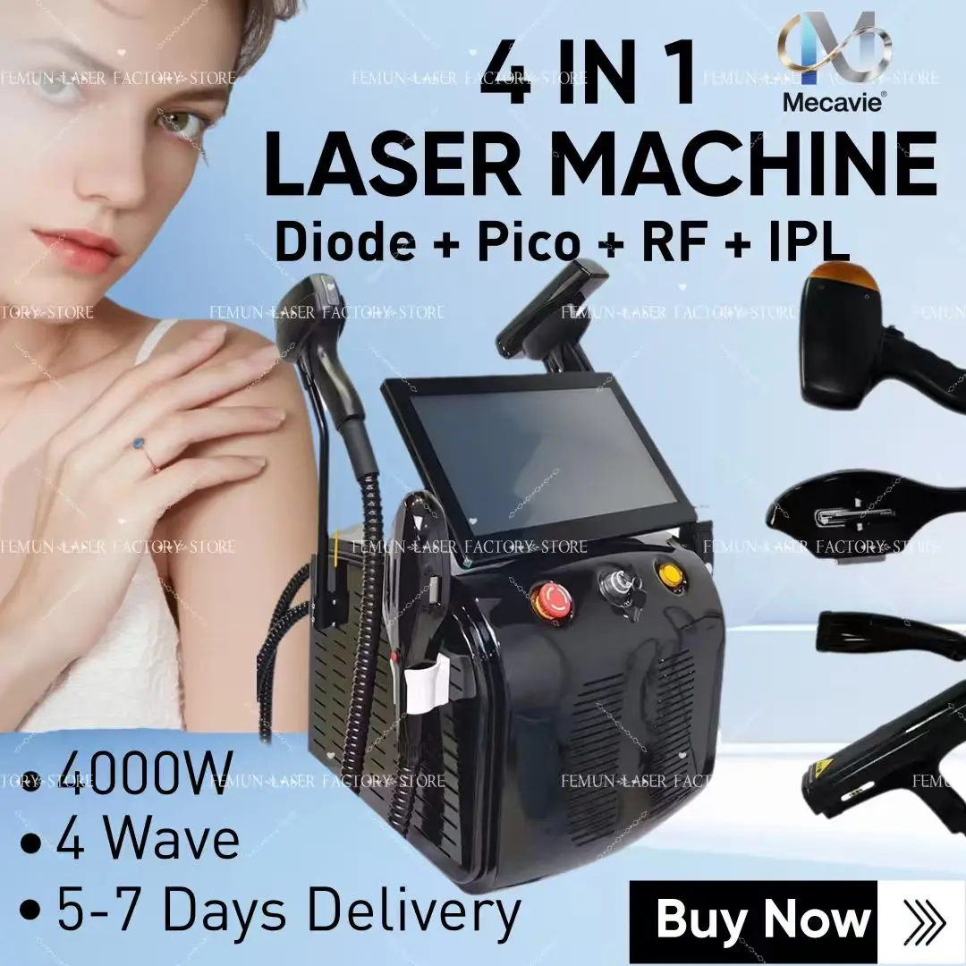 

Портативный аппарат для удаления волос 4000 Вт, 4 волны, 808 нм, безболезненный, с диодным пикосекундным и IPL-излучением, для мужчин и женщин, для домашнего использования