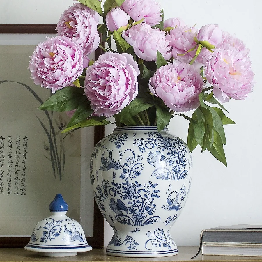 Chinese vase ceramic ornament living room vase blue and white porcelain for Buddha general jar Jingdezhen porcelain vase