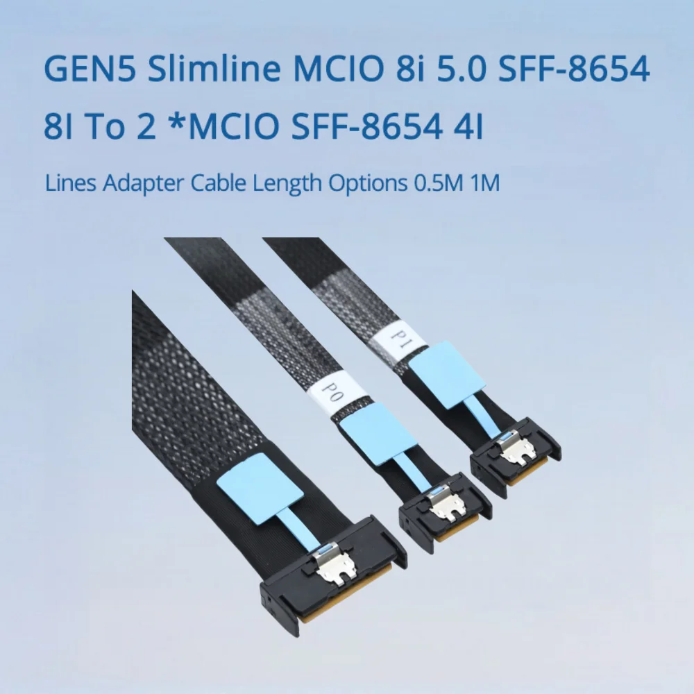 

GEN5 Slimline MCIO 8i 5.0 SFF-8654 8I To 2 *MCIO SFF-8654 4I Lines Adapter Cable Length Options 0.5M 1M