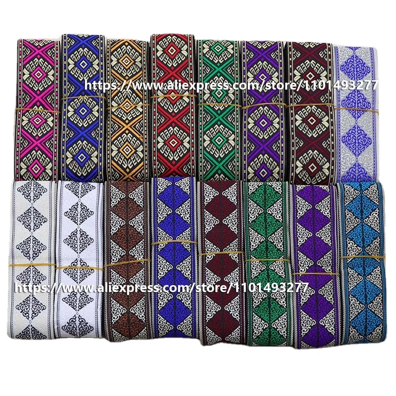 7 Yards 5cm Jacquard Ribbon Geometric Pattern Ethnic Lace Trim Embroidered Woven Webbing Tape For Clothing Bag DIY Sewing Fabric