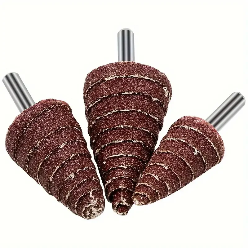 4pcs/set Conical Sandpaper Grinding Head With Handle, Sandcloth Grinding Head, 6mm Round Handle, Polished Pointed Impeller