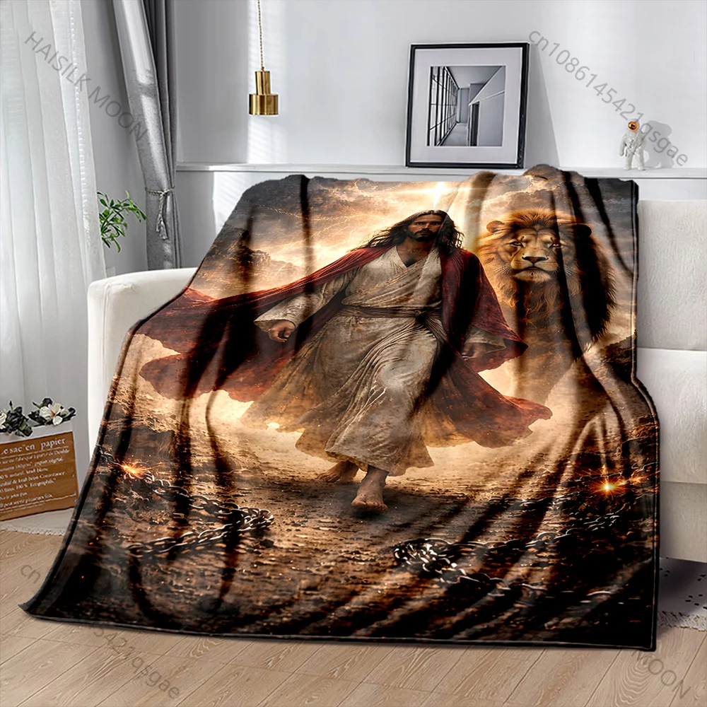 1PC Person in red robe with lion Print Blanket Warm Soft Fluffy Kids and Adult Sofa Bed Throw Blanket Outdoor Travel Camping RV