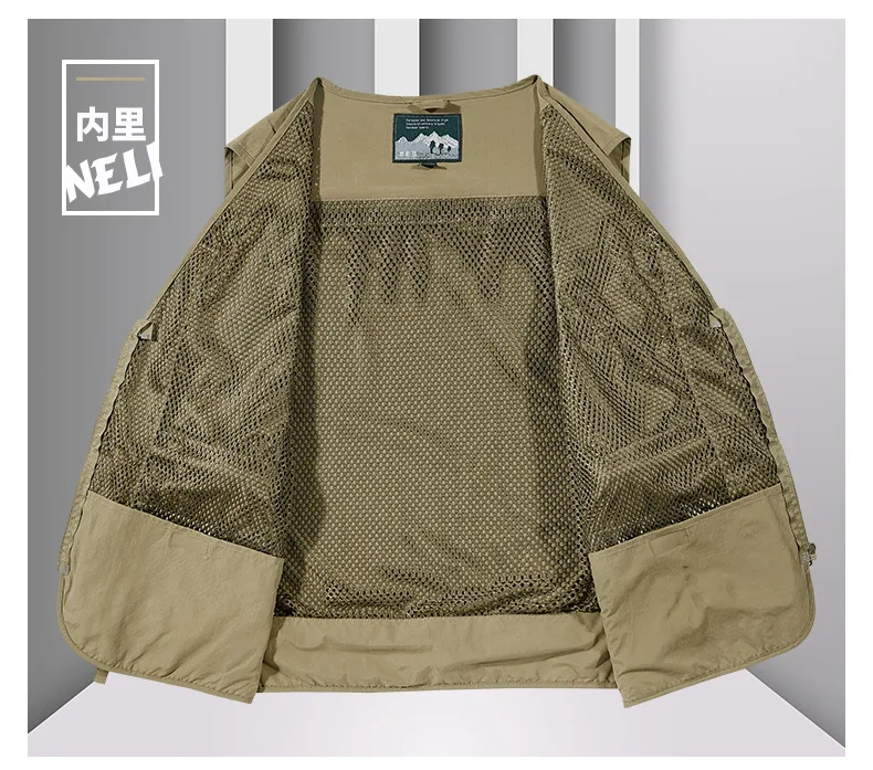 2024 Spring Autumn Mesh Quick Drying Vest Mens Casual Loose Multi Pocket Fishing Waistcoat Outdoor Hiking Camp Cargo Vest Jacket