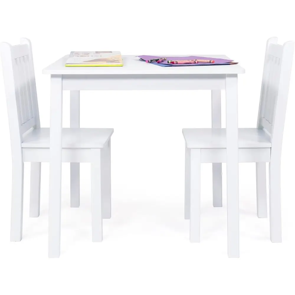 

Kids Wooden Table and 2 Chairs Set, White - Square Kids Table and Chair Set or Toddlers and Children or Arts, Crats, and Snack T