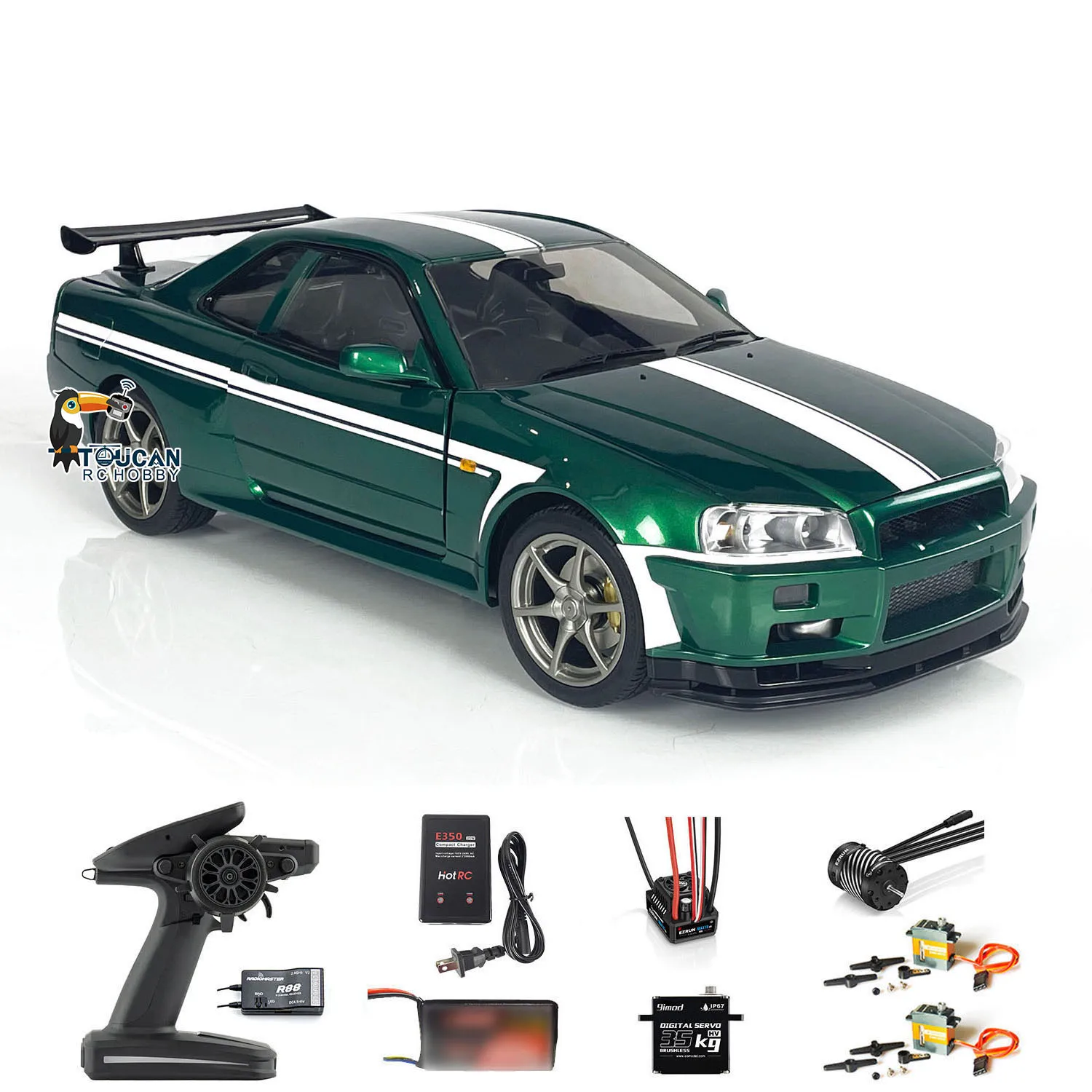 Disponibile Capo R34 RC Drift Car 4WD 1/8 Bilancia 4x4 Metallo Ad Alta Velocità Da Corsa Senza Lama Veicolo Aggiornato Cambio a 2 velocità Drift Toys