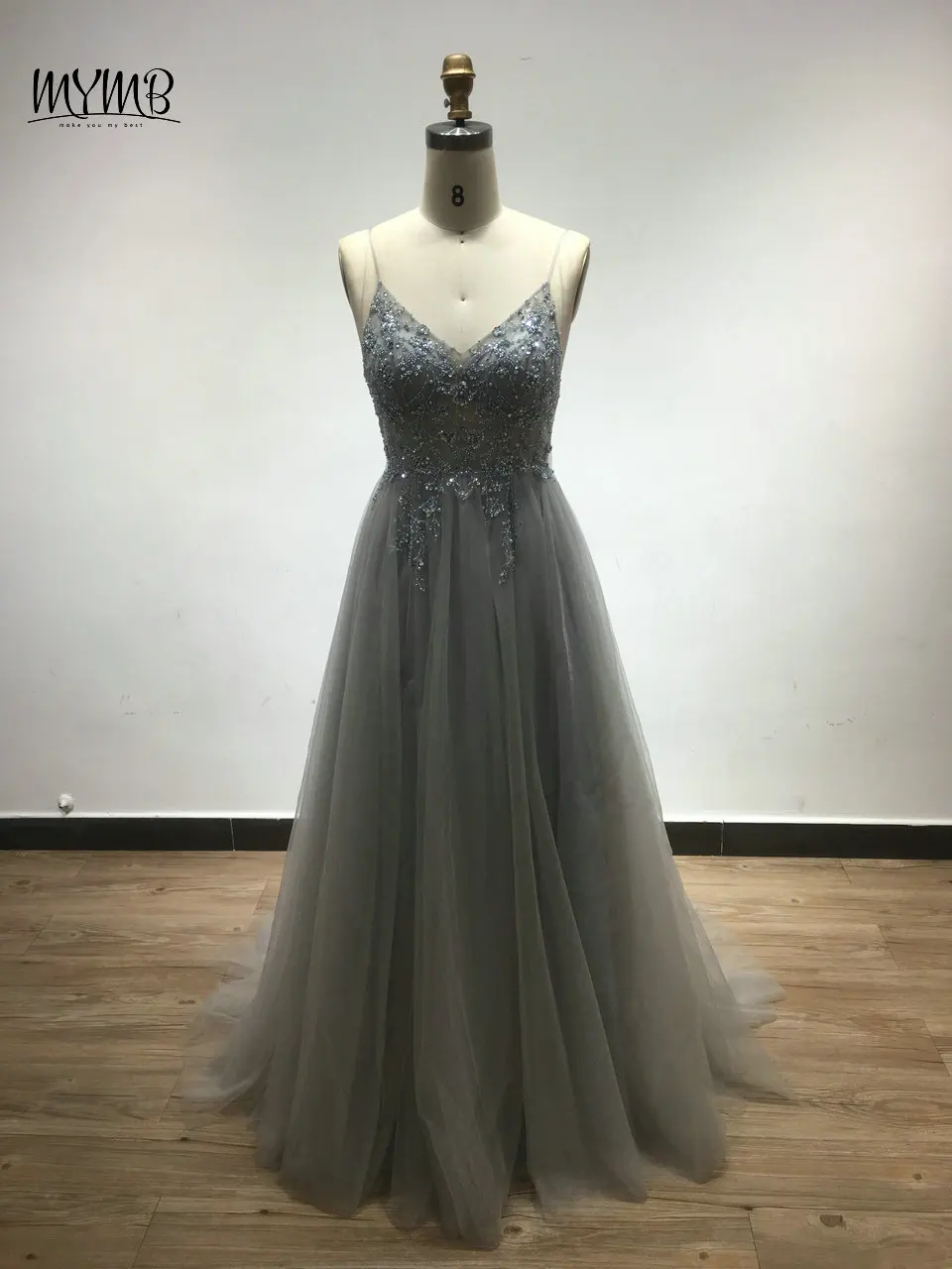 MYMB-vestido de noche con tirantes finos para niña, corte en A, dulce 16, princesa, desfile de cumpleaños, Sexy, con cuentas, abertura larga, para fiesta de graduación, DJH2019