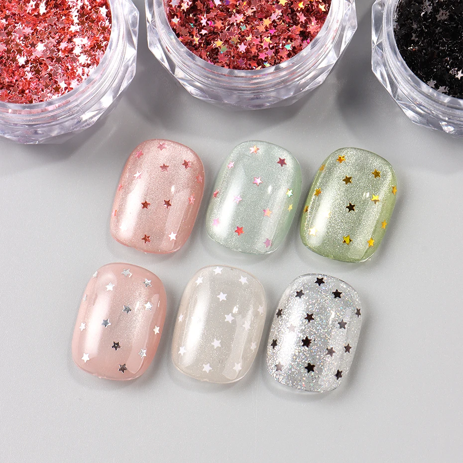 6 個 Y2K タイニー スター ネイル アート フレーク ゴールデン シルバー ピンク スモール ミニ ペンタグラム ネイル シーキュン ホログラフィック グリッター デザイン デコレーション