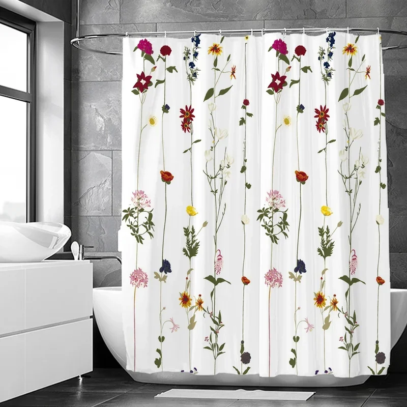 Green Plant Leaves Print Shower Curtains Watercolor Boho Floral Waterproof Morden Bathroom Curtain Room Decor With Hooks