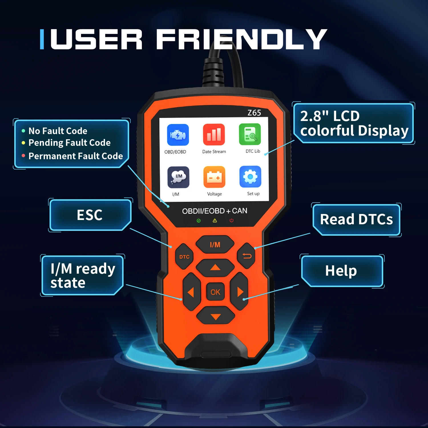 Z65 OBD2 Professional Car Scanner Engine Fault Code Detector Oxygen Sensor Tester Automotive Auto Diagnostic Tool