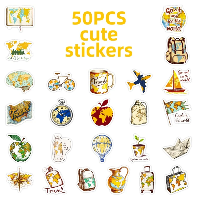 10/30/50 Uds. Mapa de colores bonitos pegatina adhesiva de PVC decoración estética DIY para niños Scrapbooking suministros de contabilidad manual