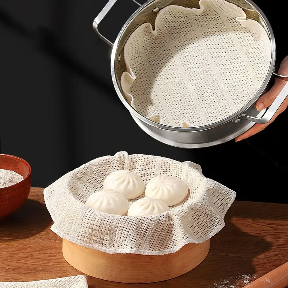 New Cotton Round Steamer Cloth Non-stick Mesh Steamer Mat Reusable Breathable Dumpling Cloth Rice Steaming