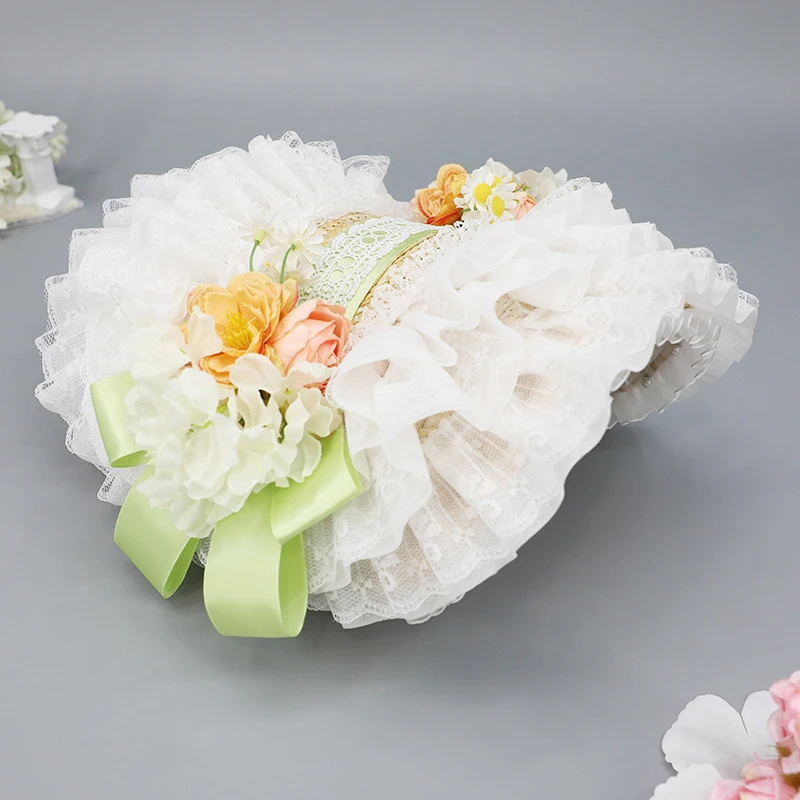 French Lolita Bonnet Hat Handmade Tea Party Headwear Vintage Cottagecore Straw Hat Girls Adjustable Headpiece Costume Accessory 3