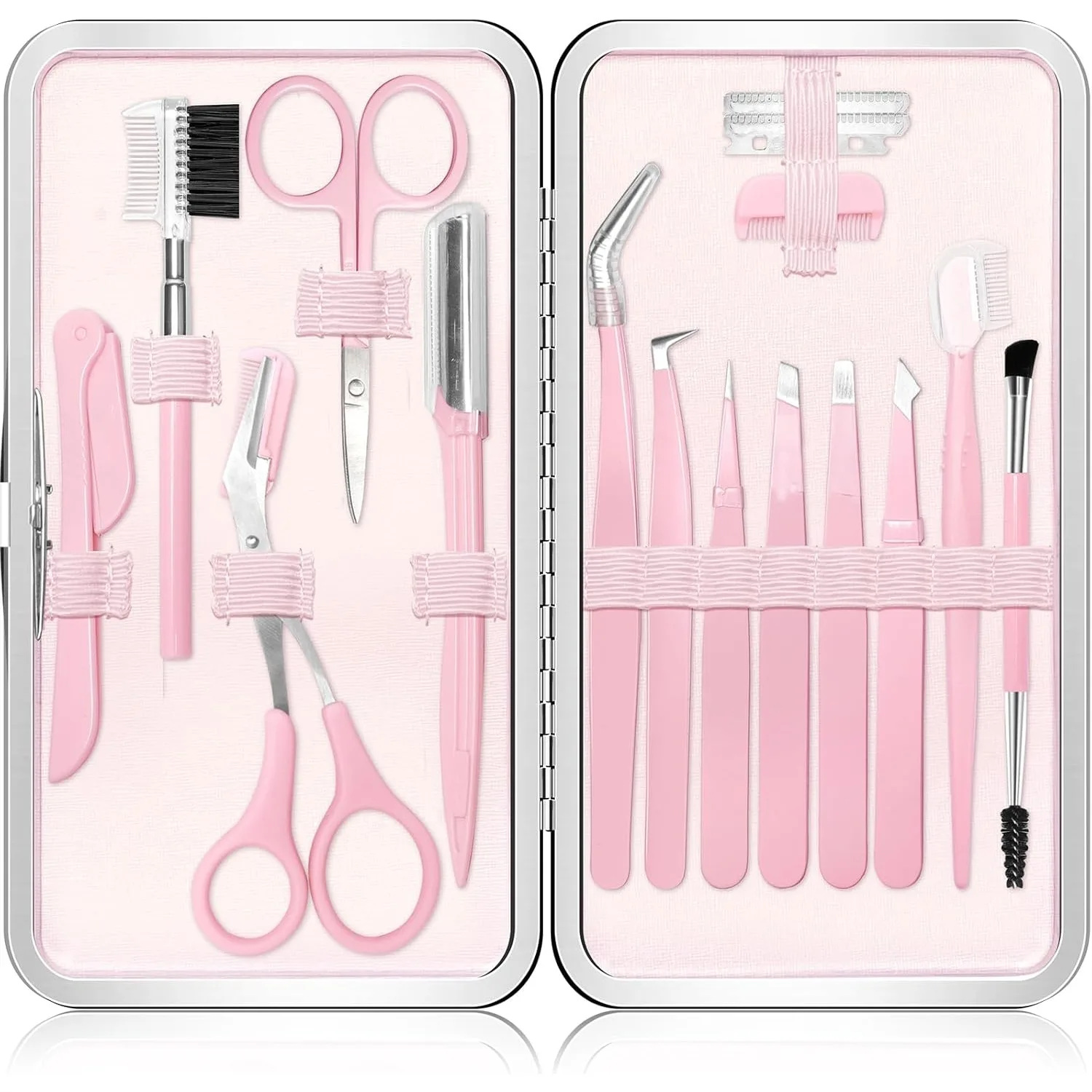 

17-in-1 Eyebrow Kit, Professional Tweezer Set with Stainless Steel Tweezers, Scissors & Travel Case for Women Facial Hair