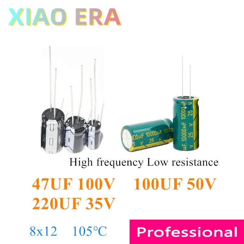 

500pcs 8*12 47UF 100V 100UF 50V 220UF 35V High frequency Low resistance 8x12 105℃ DIP Aluminum electrolytic capacitor