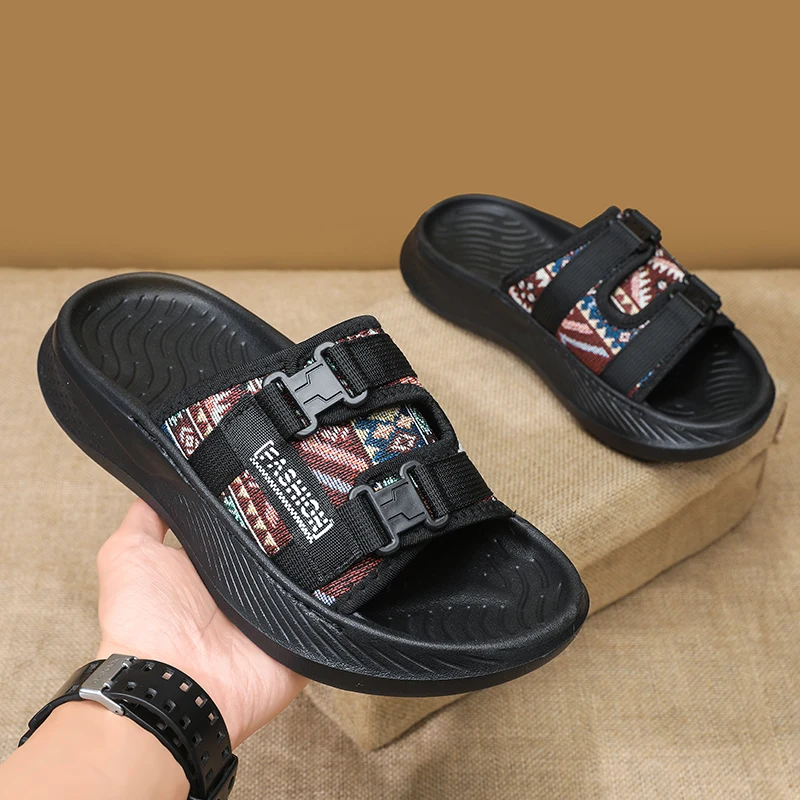 

Мужские уличные повседневные тапочки, летние удобные пляжные туфли с мягкой подошвой, модные дышащие сандалии на толстой подошве, противоскользящие прогулочные тапочки