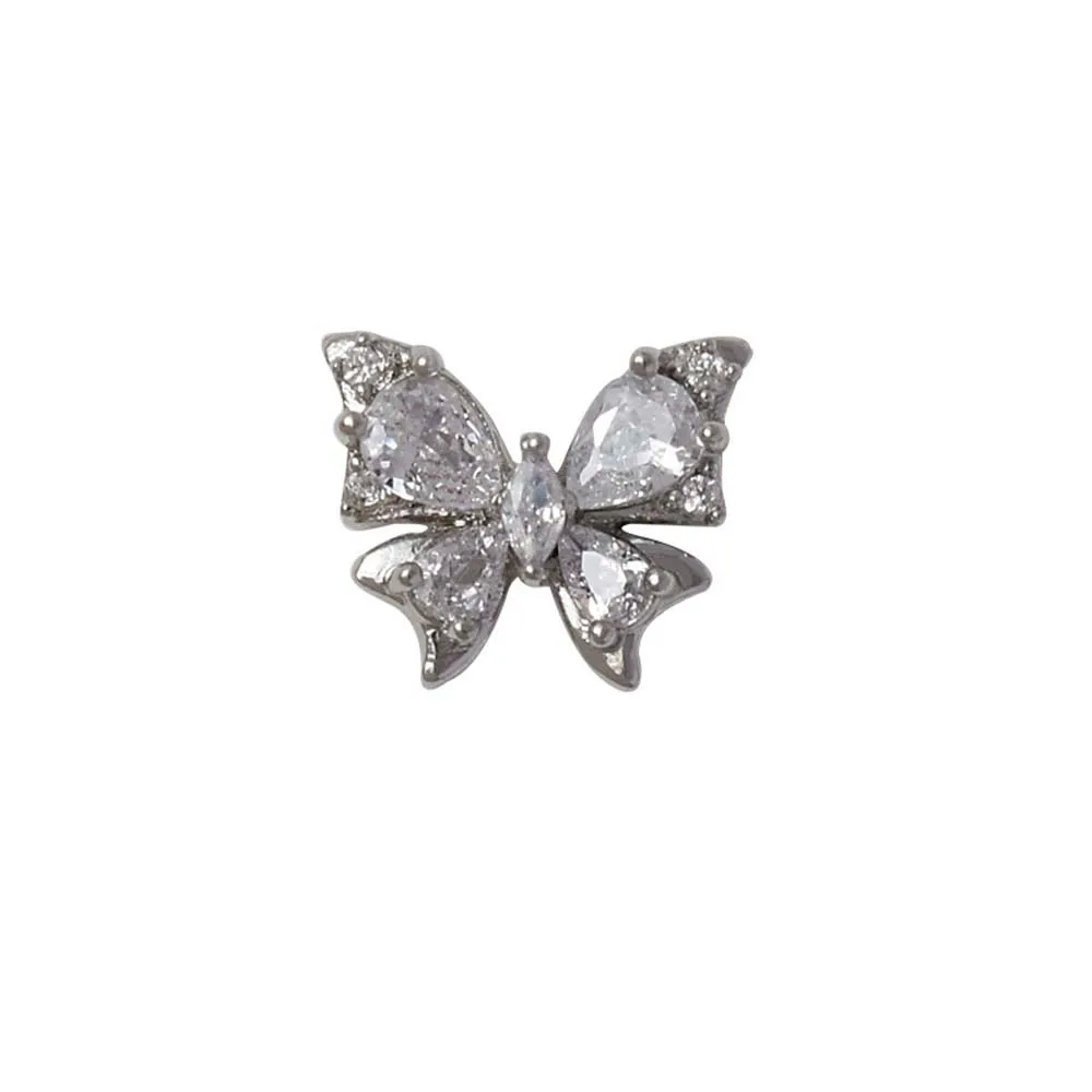 Bowknot borboleta decorações de unhas metal zircão borboleta 3d brocas da arte do prego arco acessórios do prego ouro prata cor