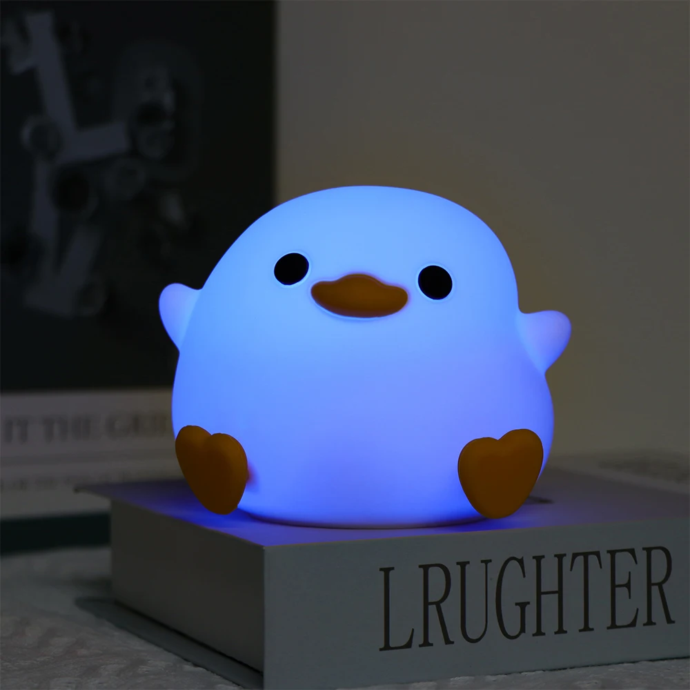 LED Night Light Cute Duck Cartoon Animals Decor Silicone Lamp for Children Kid Touch Sensor Timing USB Rechargeable for Birthday