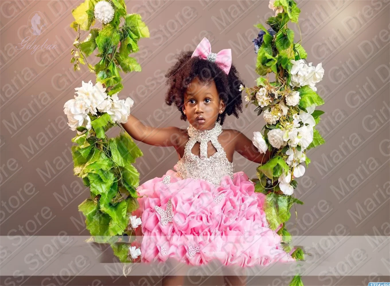 Pink Little Girl Baby Dress Sparkly Crystals Flower Girl Dress Birthday Pageant Wedding Baptism Beautiful Customize