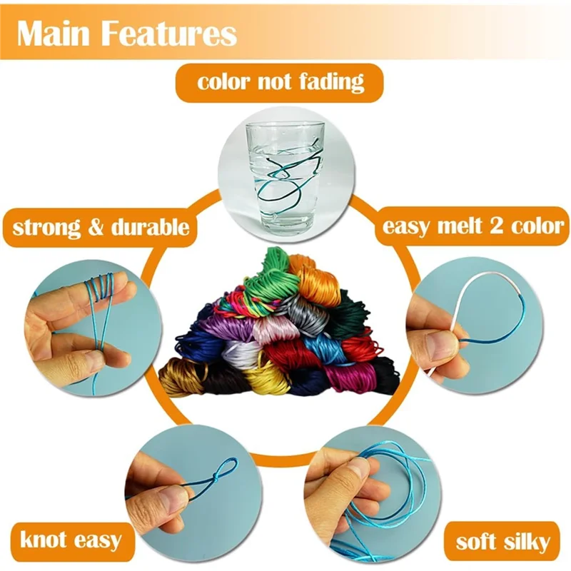 

【Favorite!】For Bracelets Making Kit Keychain Clips+Key Ring Satin Rattail Cord For Beading,Kumihimo,Necklace,Macrame