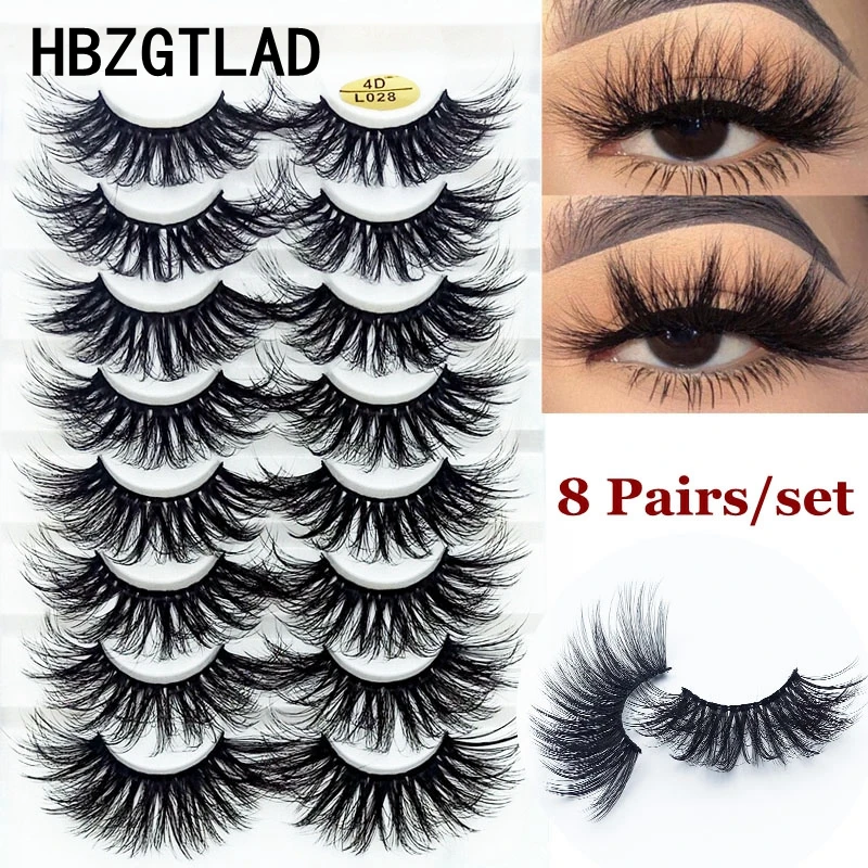HBZGTLAD 8 Paar 25 mm lange 3D-Nerzwimpern, natürliche lange falsche Wimpern, dramatisches Volumen, gefälschte Wimpern, Make-up-Verlängerungswimpern
