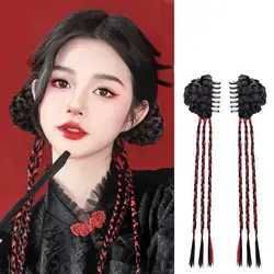 Fashion 2pcs Simulated Wig Female Ponytail New Chinese Style Grabber Highlight Boxing Braid