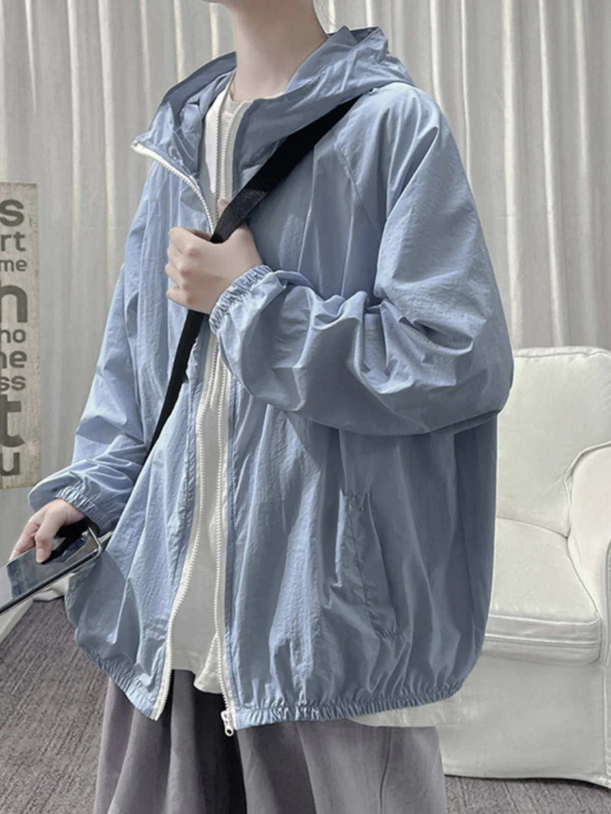 

Light Blue Outdoor Fiing Jaet Men's Summer Thin Breathable Sport Sun Protection Loose Fit Ice Silk Long Sve Hoodie