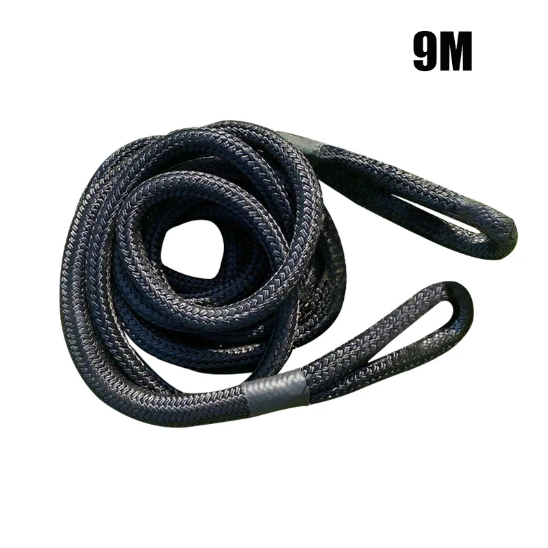 Black Tow Rope 22mm X 9M Winch Rope 12T Tow Hook Streamers Use Capacity ATV Jeep UTV Tractor - Emergency Towing Offroad Tow Hook