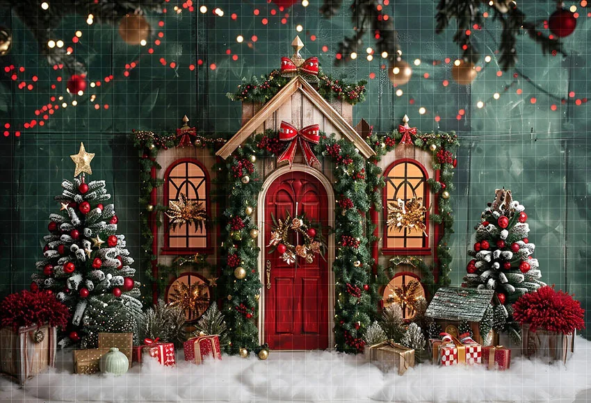 Mehofond Photography Background Winter Christmas Shop Snow Front Door Xmas Tree Kids Family Portrait Decor Backdrop Photo Studio