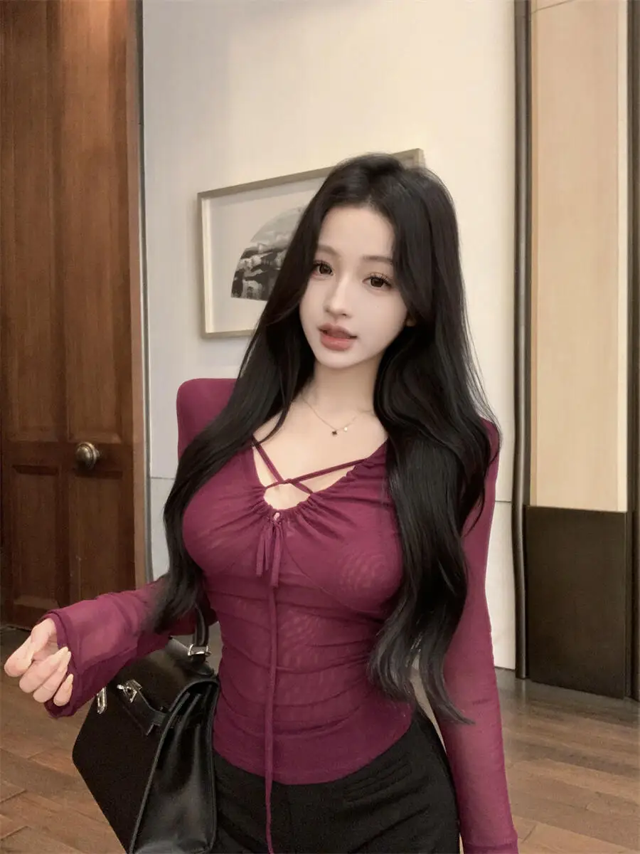 

Slim Fit Long Sve U-Ne Me T-irt Women's Faionable Chic Sle Autumn Winter New Arrival Base Layer Top for Girls