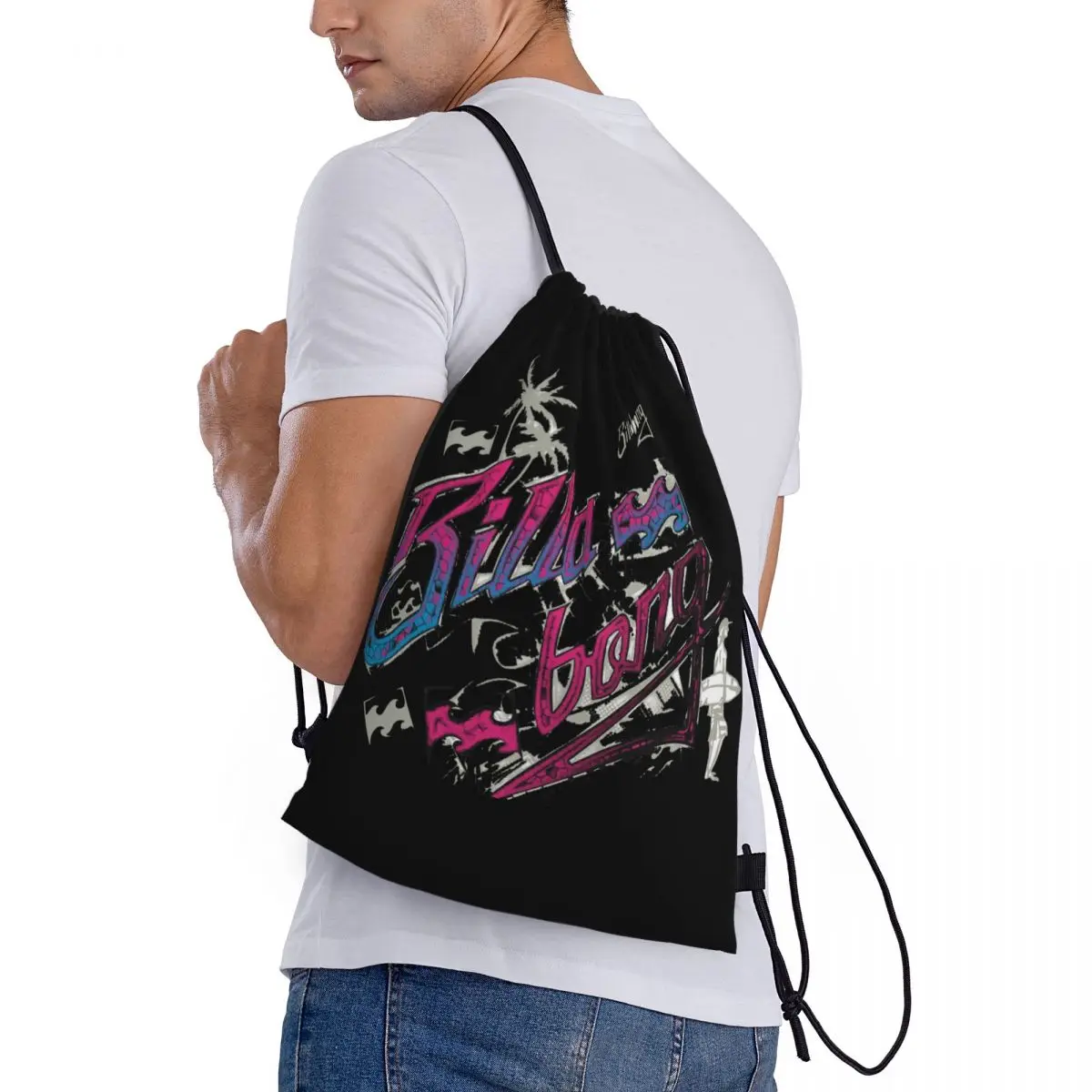 Custom Curls Surfing Rip Drawstring Backpack Women Men Sport Gym Sackpack Foldable Shopping Bag Sack